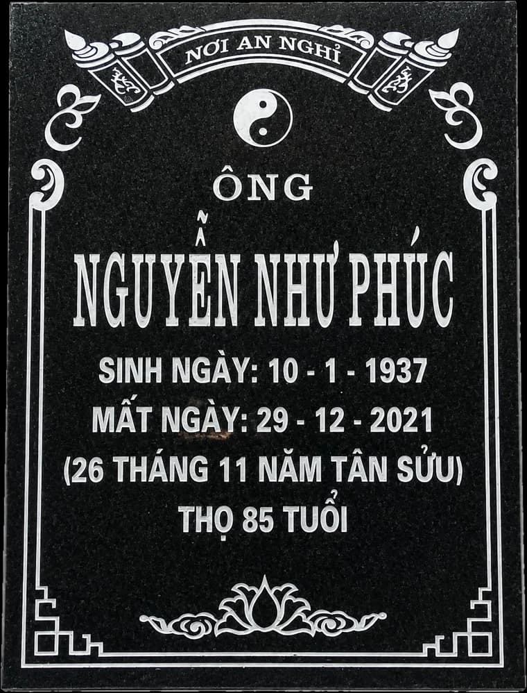 Bia mộ đá đen chữ trắng hoàn thiện của Cơ Sở Trần Lưu