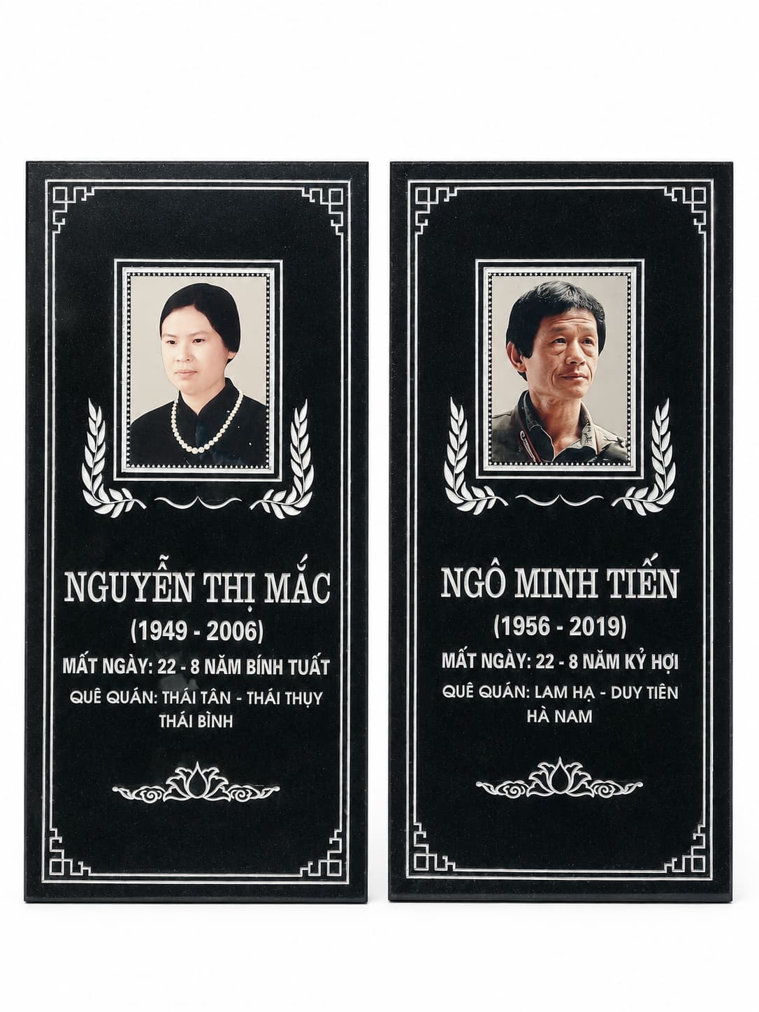 Bia mộ đôi có ảnh, khung chữ nhật — ảnh tham khảo trong bộ mẫu Trần Lưu